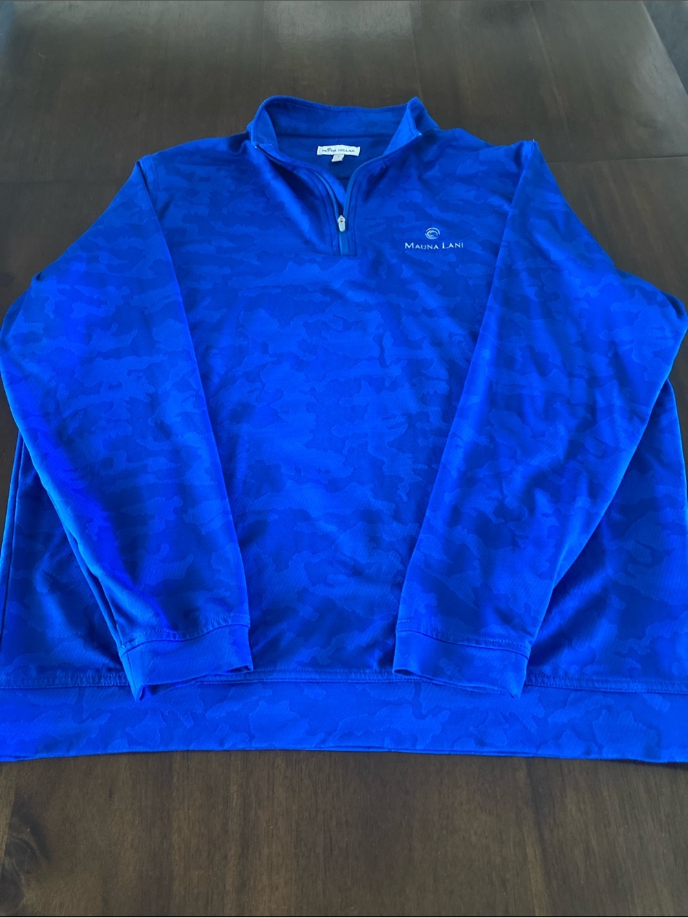 Peter Millar Mauna Lani golf club Men's Blue Camo Print Quarter-Zip Sweater